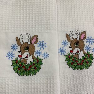 Panos Bordados de Favo e Turco de Natal Rena